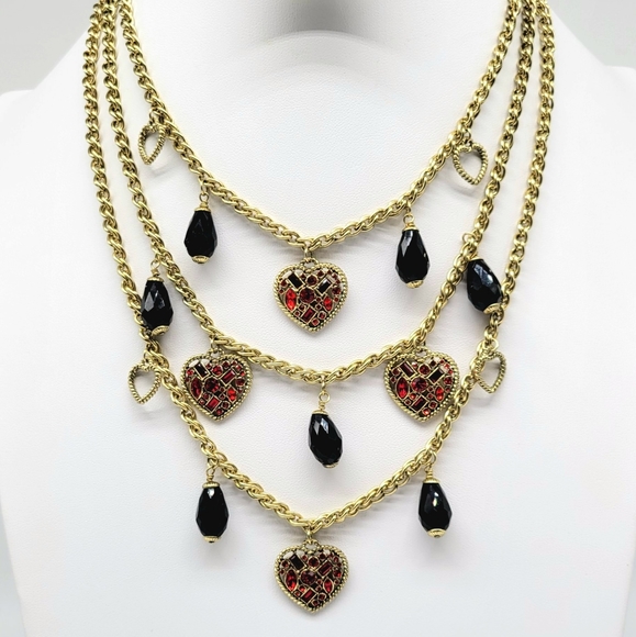 Heidi Daus Jewelry - Heidi Daus Garnet + Diamond Swarovski Crystal Heart and Gold Chain Necklace